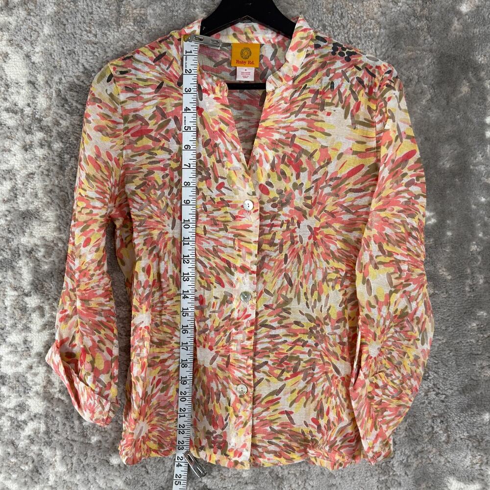 Ruby Rd Size 8 Abstract‎ Casual Button Top V Neck Collar Long Sleeve - Picture 2 of 8